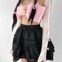 Women's Mesh Lace Shrug Crop Top Y2K Aesthetic Grunge Arm Sleeves Cardigan with Bow Going Out Shirts Summer, One Size