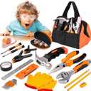 27PCS Orange Kids Tool Set with Tool Storage Bag, Real Hand Tools Kit for Boys Girls, Children Learning Tools for DIY Building, Woodworking & Construction, 6 7 8+ Year Old Boy Christmas Birthday Gift