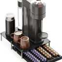 SpaceAid Bamboo Coffee Pod Holder Drawer Storage Compatible with Nespresso Vertuo Capsules, Coffee Station Accessories Holder Organizer Tray Compatible with 40 Big or 56 Small Pods, Black (12.8"W x 15.6"D)