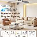 Flush Mount Ceiling Fan with Light, 42 Inch, Remote Control, 3CCT Dimmable LED, 6-Speed Silent Reversible DC Motor, Low Profile Hugger Ceiling Fan for Indoor/Outdoor 90-264V 50/60Hz Brushed Nickel