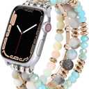 VISOOM Beaded Boho Bracelet Compatible for Apple Watch Band 40mm/38mm/41mm/42mm Series 11 10 9 8 7 SE Series 6/5/4 Women Fashion Cute Handmade Crystal Beads Stretchy Watch Strap for iWatch Bands 3/2/1 (Amazonite Mint Blue)