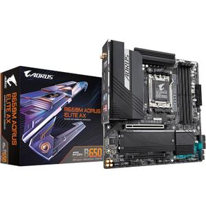 GIGABYTE B650M AORUS Elite AX AMD AM5 mATX Motherboard, Support Ryzen 9000/8000/7000 Series, DDR5, 12+2+2 Power Phase, PCIe 5.0 M.2, USB-C 3.2 Gen 2, WIFI6E, 2.5GbE, EZ-Latch, Q-Flash, RGB Fusion