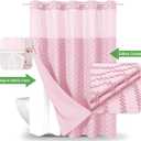 eachope No Hook Boho Farmhouse Shower Curtain with Snap-in Fabric Liner set-71Wx74H(72H),Pink Tufted Chevron Striped Hotel Grade Cloth Shower Curtains for Bathroom with Window,Water Repellent