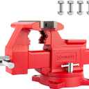 8" Heavy-Duty Bench Vise Ductile Iron Bench Vise with Strong 9900lbs Clamping Force 360 Swivel Bench Vice with Anvil, Red