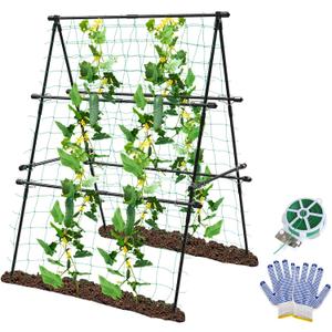 Trellis for Climbing Plants Outdoor, 31''X47'' A-Frame Cucumber Trellis for Raised Bed with Climbing Net, Garden Trellis for Climbing Plants for Cucumber,Tomato, Grapes and Flowers