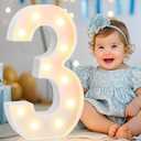 Pooqla Large Light Up Numbers for 3rd Birthday Decorations, 12.6 in Tall White Plastic Marquee Numbers Sign Party Decorations, Gift for Girls Boys Night Light Wedding Anniversary Decor, Big Number 3