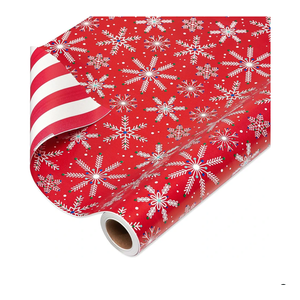 American Greetings Jumbo Reversible Christmas Wrapping Paper Roll, Red and White Holiday Gift Wrap (175 sq. ft., 1 Extra Large Roll-30 in. x 70 ft.) Stripes and Snowflakes