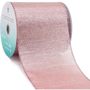 CT CRAFT LLC Metallic Diamond Wired Ribbon 4" x 10 Yards Rose Gold for Christmas Home Decor Bow Gift Wrapping DIY Crafts Wreath Garland Wedding