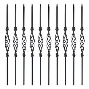 10 pcs Balusters for Staircase Interior Stair Spindles 1/2" Square Iron Balusters - Hollow Big Basket Stair Balusters (Real Satin Black), E09