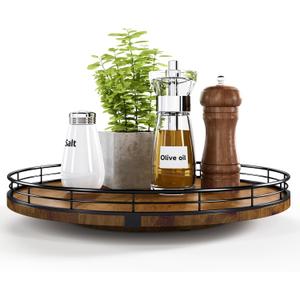 Farmhouse Oak 13" Lazy Susan Turntable Organizer for Cabinet, Round Wooden Lazy Susan Organization and Storage for Dining Table, Pantry, Kitchen, Countertop, Cupboard,Home Decor, Walnut Wood