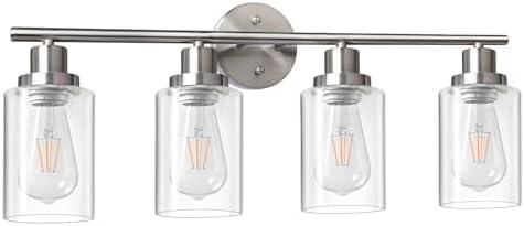 Unicozin 4 Light Vanity Lights, Bathroom Light Fixtures Over Mirror, Brushed Nickel Wall Sconce Light with Clear Glass, Wall Light for Living Room, Bedroom, Hallway, E26 Base (Bulbs Not Included)