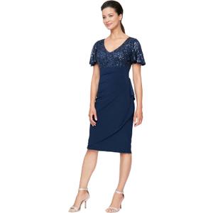 Alex Evenings Women's Knee Length V Neck Cocktail, Mother of The Bride Dress (Petite & Regular Sizes) (Blue, 10P)