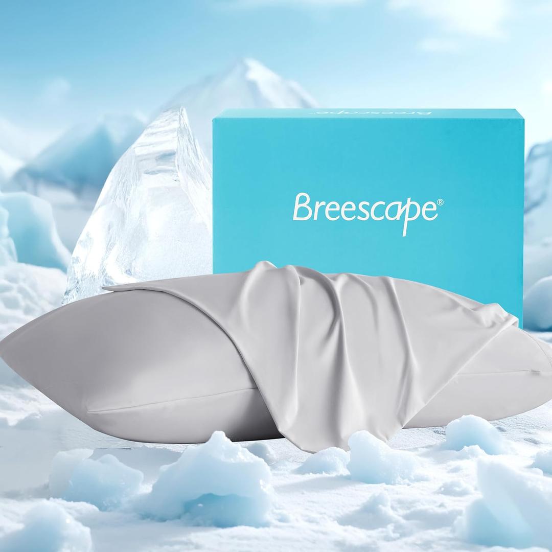 Breescape Cooling Pillow Cases Standard/Queen Size - BlendTek Dry & Cool Technology for Hot Sleepers and Night Sweats, Soft & Smooth Pillowcases for Hair & Skin Care, Set of 2, 20" x 30", Misty Gray