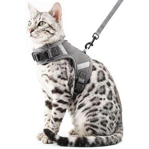 Cat Harness and Leash Escape Proof Kitten Harness Cat Leash for Walking Travel Service Cat Vest, Grey, X-Large
