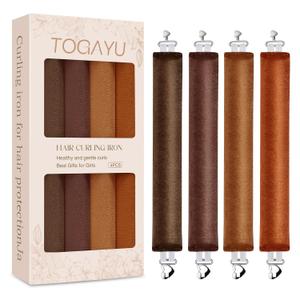 Heatless Curls Overnight Set - 4PCS Jumbo Velvet Hair Rollers to Sleep In, Soft Flexi Rods for No Damage Curls and Wave (Brownish red)