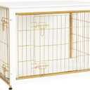 DWANTON Dog Crate Furniture with Cushion, Wooden Kennel Table with Double Doors, Indoor Dog House, Medium Size, 32.5" L, White