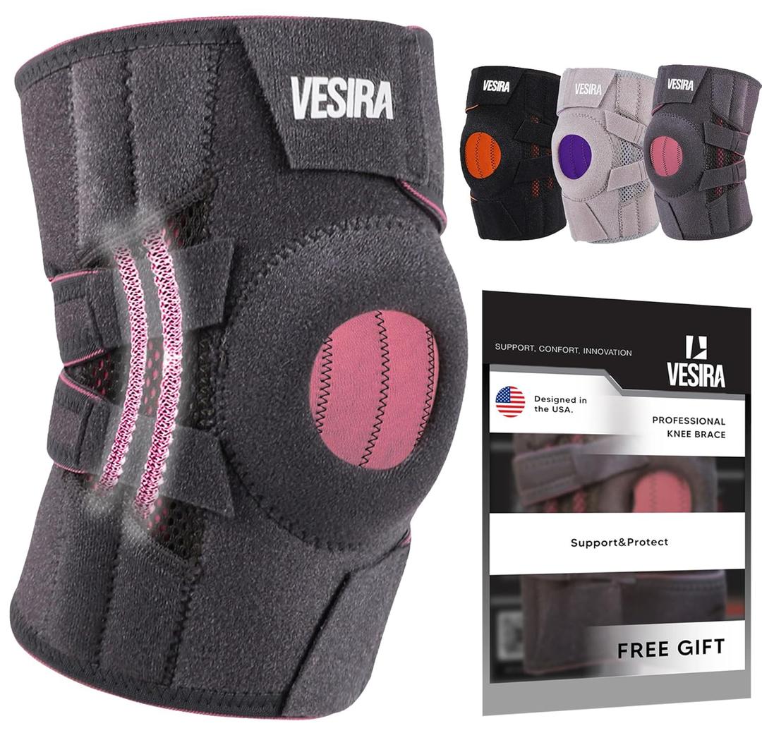 Knee brace for women and men, knee braces for pain relief compression sleeve. Patellar tendon support strap, joint support whit side stabilizer. Running Gear. (Grey)