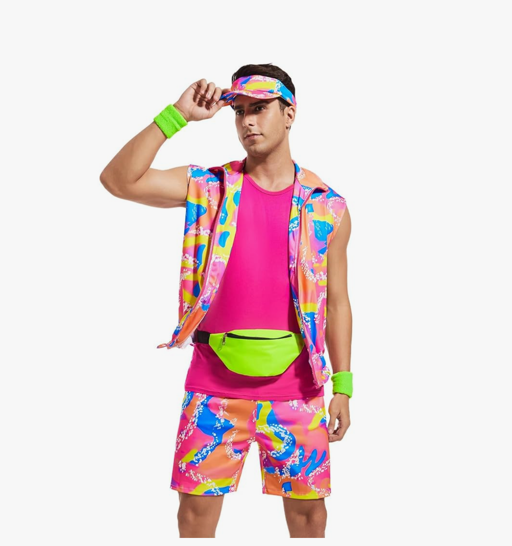 80s Men Workout Costume Halloween Cosplay Couples Outfits 80s 90s Workout Costume Outfit Set for Adult Men (Large)