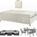 Patio Furniture Covers Waterproof - 420D Outdoor Table and Chair Set Cover with Built-in Storage Bag - Rectangular Patio Table Cover for 8-Seat Dining Set or Sectional Sofa - Beige