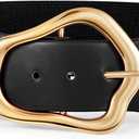 XZQTIVE Women Wide Elastic Waist Belt for Dresses Fashion Big Gold Buckle Stretchy Leather Waistband for Ladies (Fit Waist Size 24-28 inch, Black)