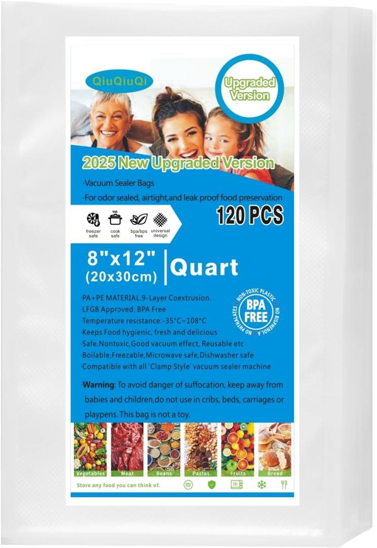 [2025 New]120 Gallon Size8" x 12" Vacuum Sealer Bags with BPA Free and Heavy Duty, Commercial Grade,Puncture Prevention,Great for vac for Food Storage