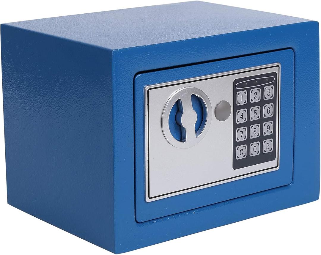 Key and Electronic Security Safe Box Digital Deposit Box for Home Office Hotel Business Lock Box for Cash Jewelry Storage (Blue, 0.17 Cubic Feet)