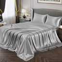 Vonty Satin Sheets Full Size Silky Soft Satin Bed Sheets Silver Grey Sheet Set, 1 Deep Pocket Fitted Sheet + 1 Flat Sheet + 2 Pillowcases