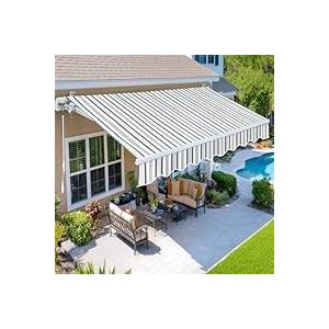 Paramondo 13.1'x9.8' Patio Awning Retractable Fully Assembled, Manual Sunshade Shelter Outdoor Deck Canopy Balcony Awning Cover - Premium Quality 280G Ployester Aluminum Frame, Grey with White Strips Paramondo 13.1'x9.8' Patio Awning Retractable Fully Assembled, Manual Sunshade Shelter Outdoor Deck Canopy Balcony Awning Cover - Premium Quality 280G Ployester Aluminum Frame, Grey with White Strips