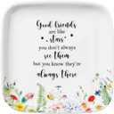 Crisky Jewelry Trinket Tray Ceramic Ring Dishes for Women, Best Female Friend, Sister, Mom Birthday Gifts for Earrings Necklaces Keys, Floral Design, Square, 4.5"