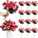 Hotop 12 Bunches of Artificial Flowers Centerpiece 13 Inches Silk Faux Roses Bouquets for Table Decoration Realistic Bouquet Arrangement Boho Faux Flowers for Wedding (Rose Red)