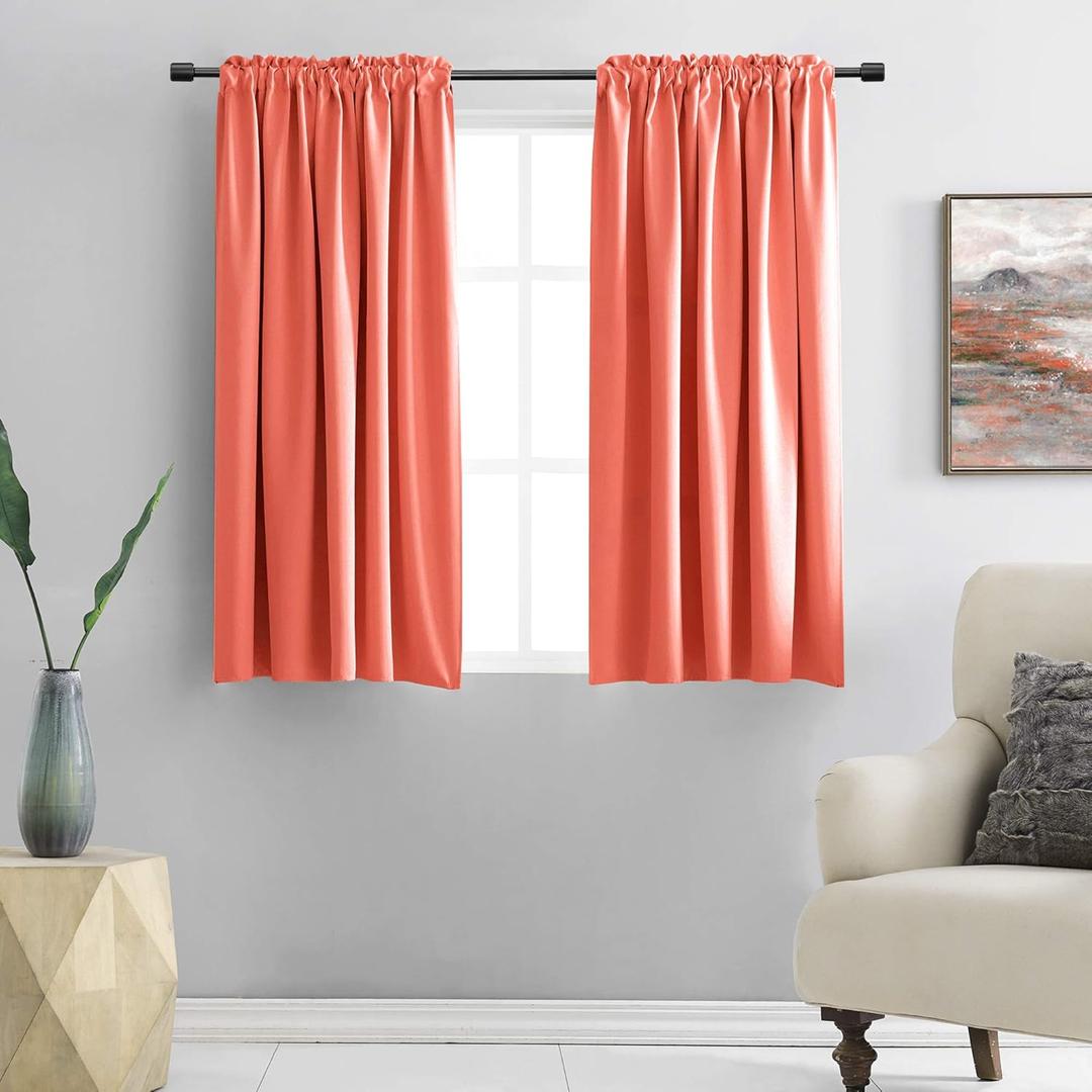 DONREN Coral Blackout Curtain Panels with Rod Pocket - Room Darkening Thermal Insulated Curtains for Bedroom (Salmon Color,42 W x 45 L Inch,2 Panels)
