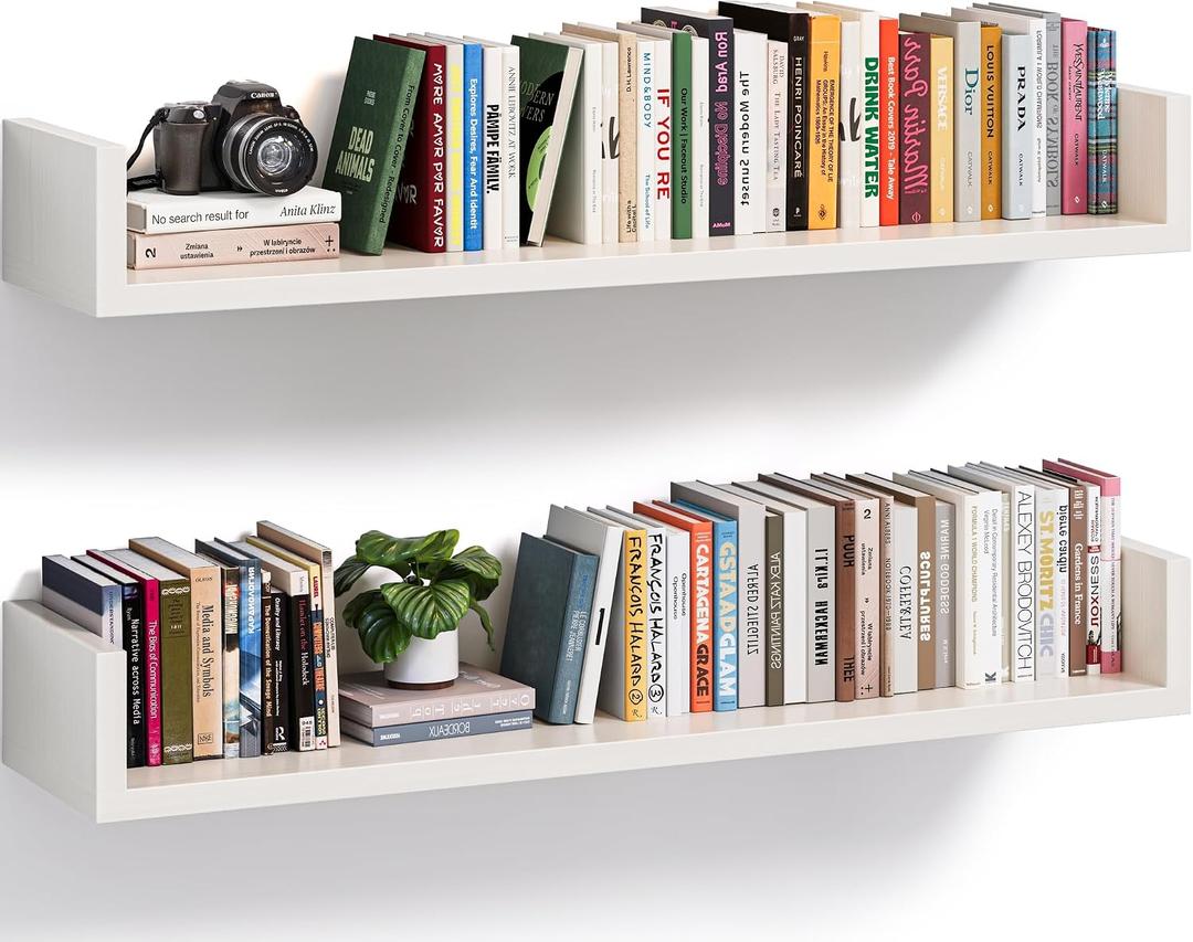 Floating Bookshelves for Wall - Wall Mounted Bookshelf Set of 4, U-Shaped Hanging Bookshelf for Bedroom, Living Room & Office, Wall Book Shelf for Home Decor & Storage (White, 31.5, 2)