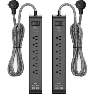 2 Pack Surge Protector Power Strip with 6 Outlets 4 USB Ports 5-Foot Long Heavy-Duty Braided Extension Cords Flat Plug 900 Joules 15A Circuit Breaker Wall Mount for Home Office ETL Listed