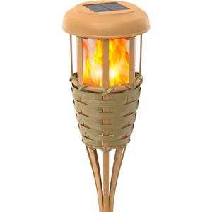 Evelynsun Flickering Flames Solar Powered Lights - Upgraded Solar Torches Waterproof Outdoor Decorative Lighting Auto On/Off, Handmade Bamboo Finish, 1 Pack