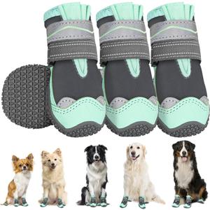 SlowTon Dog Shoes for Large Small Medium Dogs - Waterproof Dog Boots for Summer Hot Pavement, Paw Protector for Outdoor Walking Winter Snow, Anti-Slip Rubber Dog Booties for Hardwood Floor (Green, 0)