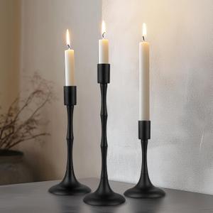 Black Candlestick Holders, 3Pcs Metal Candle Holders Vintage Candles Stand Set for Taper Candle Sticks Holder Decor for Wedding Table Centerpieces Mantelpiece Dining Table Decor