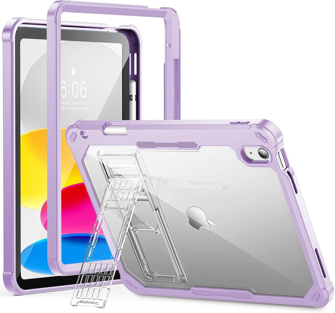 INFILAND Kids Case for iPad A16 11 inch 11th Generation,iPad 10th Generation Case 10.9 Inch, Heavy Duty Shockproof Protective Cover with Stand, Glitter Clear Cute Shell for Girls, Women (Solid Purple)