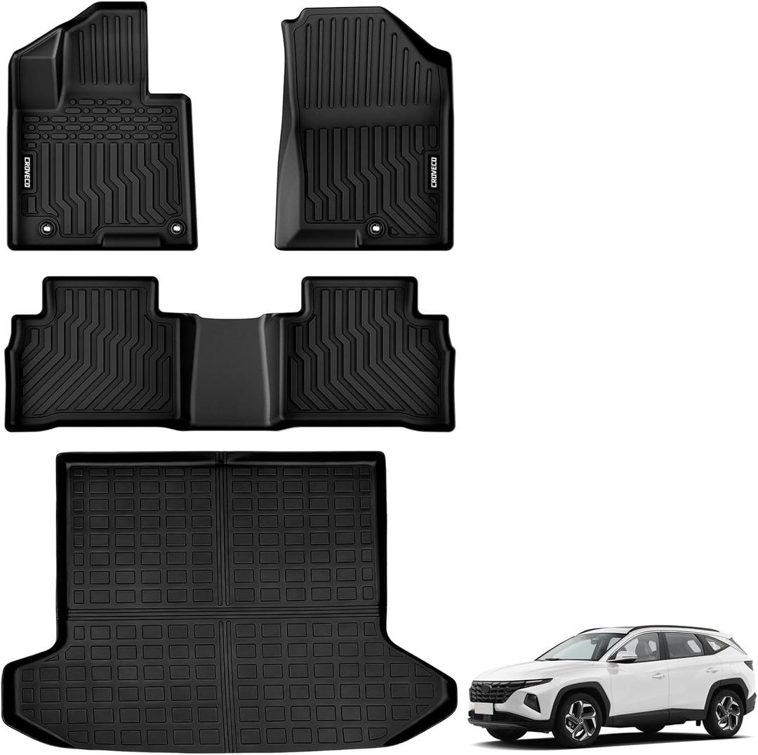 Floor Mats & Cargo Liner Compatible with 2022-2026 Hyundai Tucson(Not for Hybrid),TPE All Weather Floor Liners & Cargo Mat 4pcs Full Set Tucson Accessories Black