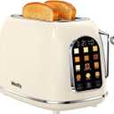 Mecity Toaster 2 Slice, Touch Screen Wide Slot Retro Toaster For Breads Bagel Muffin Waffle, House Warming Gift New Home, 120V 825W, Cream Color