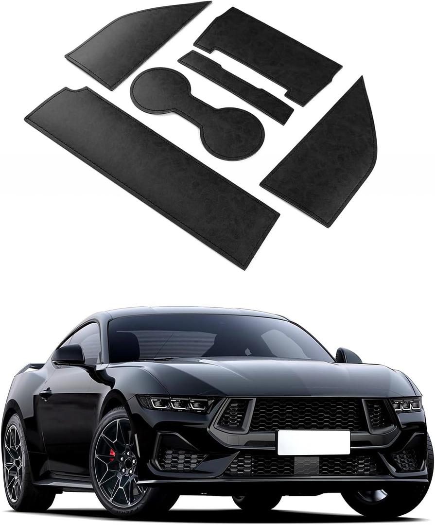 KUNGKIC for Ford Mustang 2024 2025 PU Car Non-Slip Cup Holder Insert Glove Compartment Mat Door Pocket Mats Anti Dust Interior Essentials Decoration Accessories (Black)