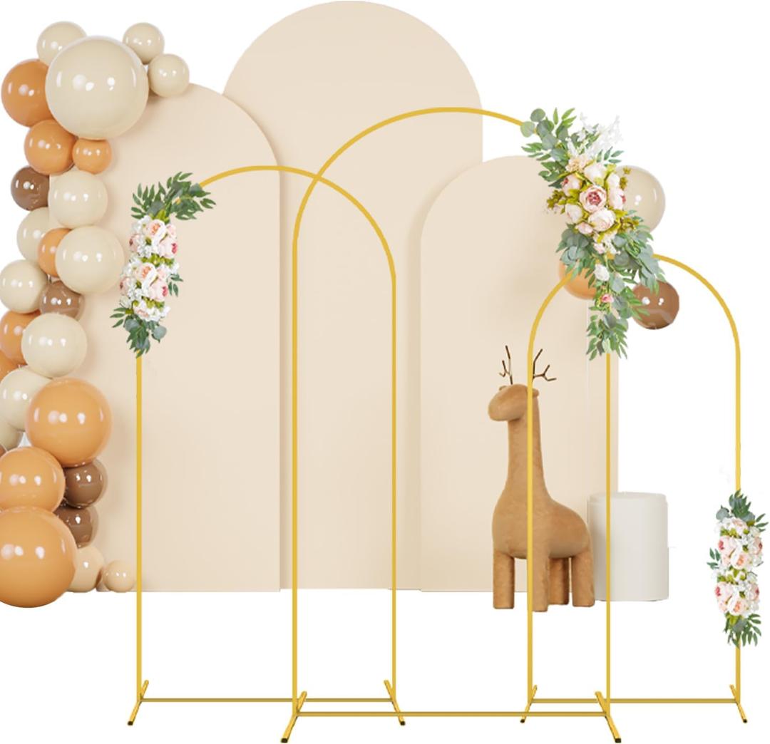 Wedding Arch Stands and Beige Arch Covers 6FT 6.6FT 7.2FT Spandex Arch Stand Cover for Metal Round Top Balloon Arched Frame for Birthday Party Wedding Decoration