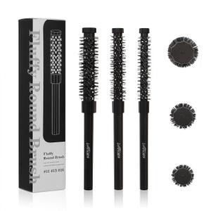 3pcs Small Round Hair Brush for Short Hair - Barrel Hair Brush for Blow Drying, Aluminum Round Brush for Bobs, Bangs, Lobs, Roots, Curling, Pixie Cuts, Straight Hair - Black