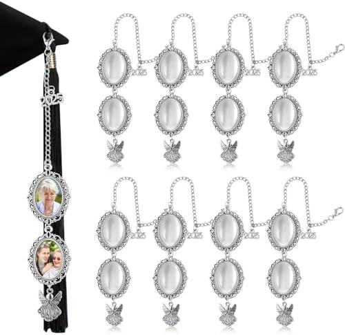 Sureio 8 Pcs Graduation Cap Memorial Photo Charm Tassel Charms for 2025 Tassel Charm Memorial Photo Class Decorations Graduation Gifts to The Cap Topper(Silver)