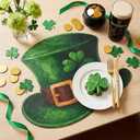 Remerry St. Patrick's Day Leather Placemats Set of 6, 1214inch Green Hats Shaped Place Mats with Lucky Shamrock Waterproof Placemats for Irish Festival Kitchen Dining Table Mat for Decorationry