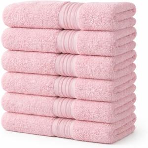 6 Pack Hair Towels 20”x38” – 100% Ring Spun Cotton Towels,Ultra Soft, Quick Dry & Highly Absorbent – Lightweight Towels for Bathroom, Hand, Gym, Salon & Home – Oeko-Tex Certified (Pink)