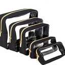 Remobia Hicol TSA Approved 5Piece Diaper Bag Organizer Pouch Set Clear Waterproof TPU Kids Toiletry Storage Set Travel Packing Clutch Cube Bags for Baby Nursing(Black)