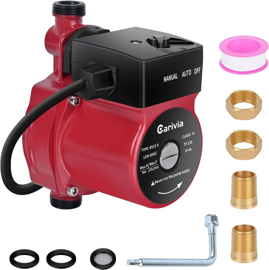 Hot Water Recirculating Pump, 120W 110V Water Circulator Pump, Automatic Circulation Pump NPT 3/4" w/NPT 1/2" Brass Adapter for Domestic Hot Water Recirculating System