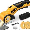 2026 New 3000mAh Cardboard Box Cutter with 2 Titanium Blades, Cordless Electric Scissors with Safety Lock & LED Light, Storage Box, 300RPM, 4.2V, Cutter for Fabric Carpet Carton Plastic Leather Cloth (Yellow/Orange)