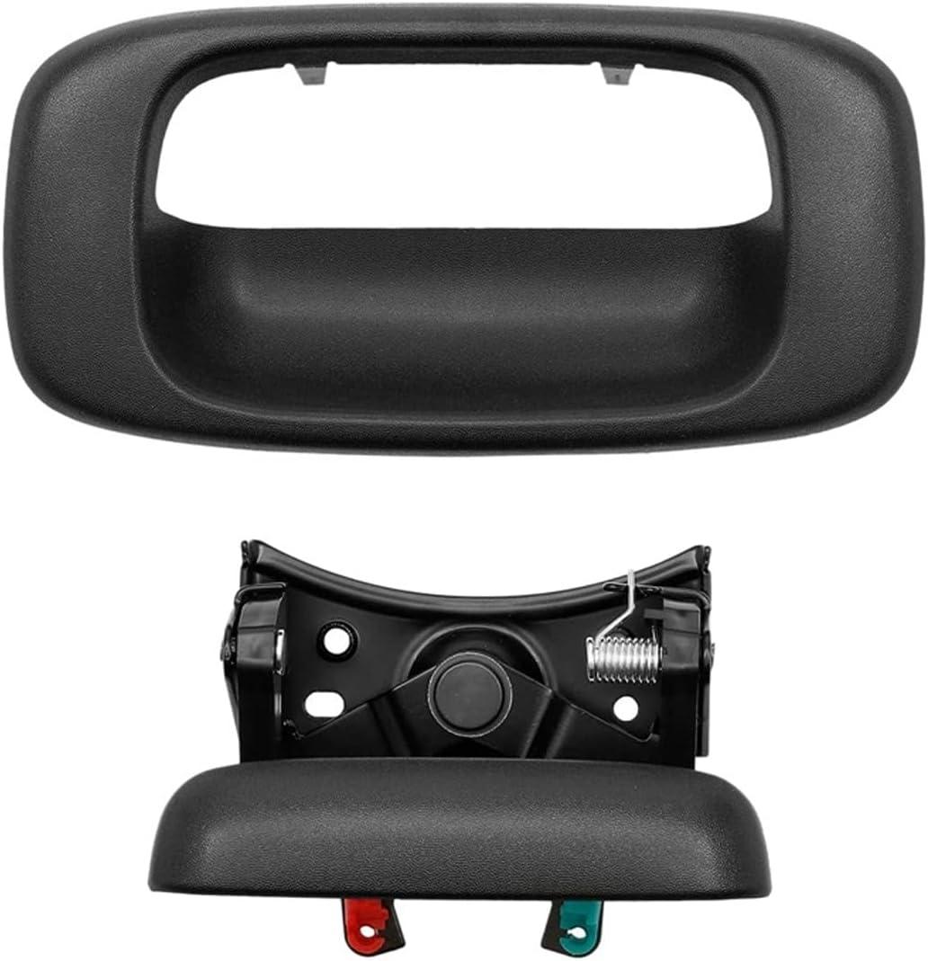 Tailgate Handle Latch and Bezel Trim, with 2pcs Rod Clips, Compatible with 1999-2007 Chevy Silverado GMC Sierra, Tailgate Tail Gate Handle Replaces# 15997911, 15228539, 15228541, 15228540