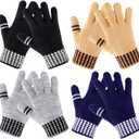 Kids Winter Gloves for Boys Girls - 4 Pairs Kids Boys Winter Gloves, Kids Mittens Magic Warm Gloves Children Warm Wool Lined Gloves Toddler Knitted Ski Mittens for Ages 5-12